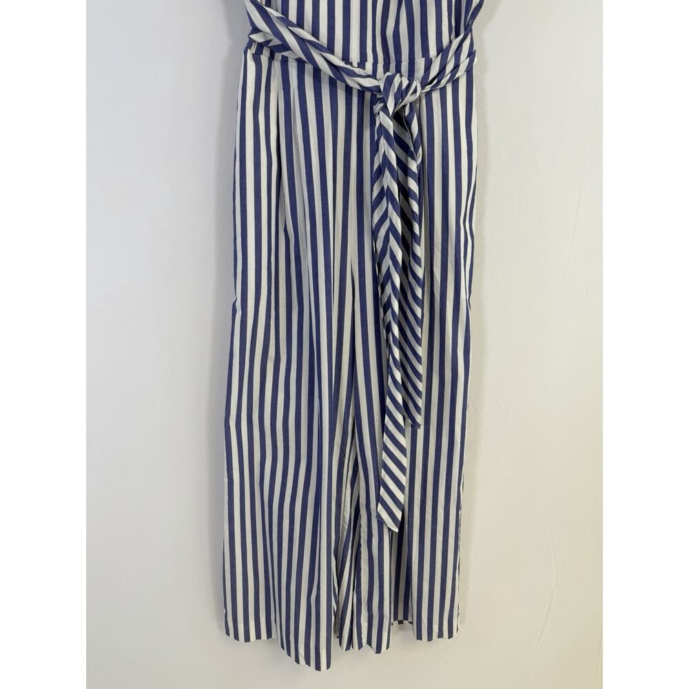 J. Crew Sleeveless Wrap Tie Waist Wide Leg Jumpsuit Blue White Striped Sz 4 EUC - Picture 6 of 16